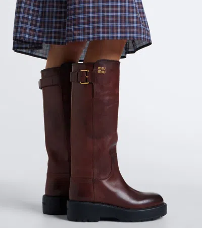 Miu Miu Leather Knee-high Boots In Brown