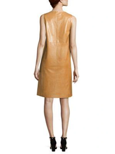 Shop Lafayette 148 Ashby Leather Shift Dress In Rum