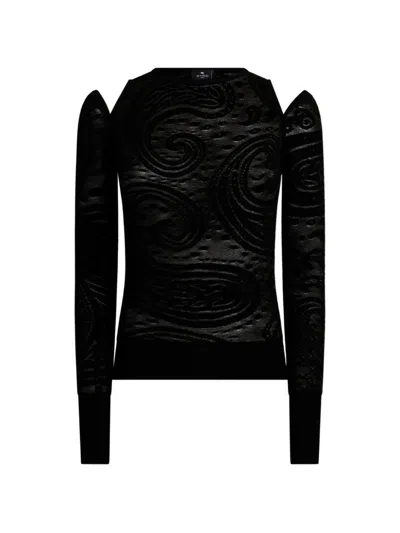 Etro Jacquard-pullover Mit Cut-out-detail Und Paisley-motiv In Black
