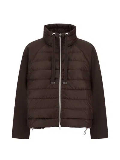 Herno Dark Brown High Neck Drawstring Double-slider Zip Polyester Down Jacket In Brown
