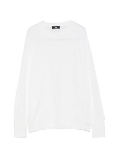 Alpha Studio Button-cuff Long-sleeve Sweater In White