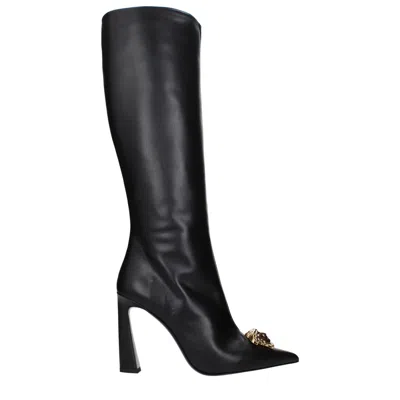 Versace Leather High Heel Heel Boot In Black