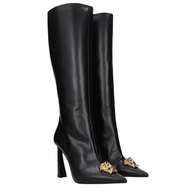 Versace Leather High Heel Heel Boot In Black