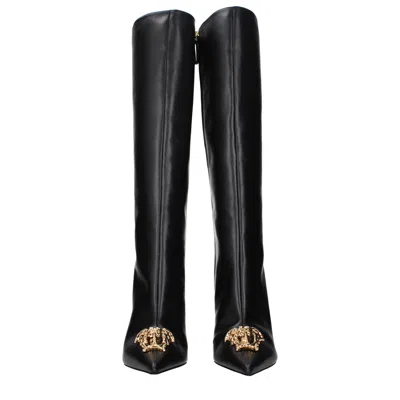 Versace Leather High Heel Heel Boot In Black