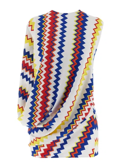 Missoni Zigzag Pattern Sleeveless Draped Back Dress In Multicolor