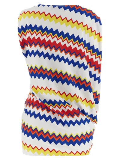 Missoni Zigzag Pattern Sleeveless Draped Back Dress In Multicolor