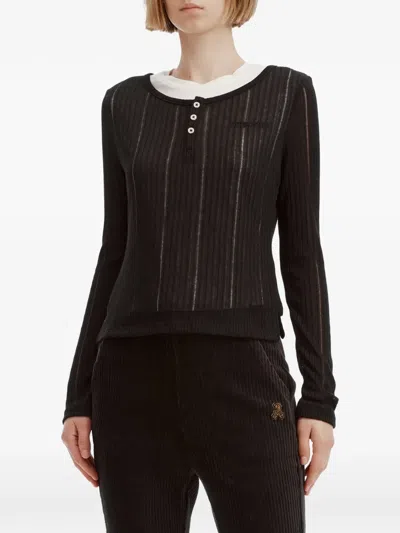Izzue Ribbed-knit Layered-effect Top In Black
