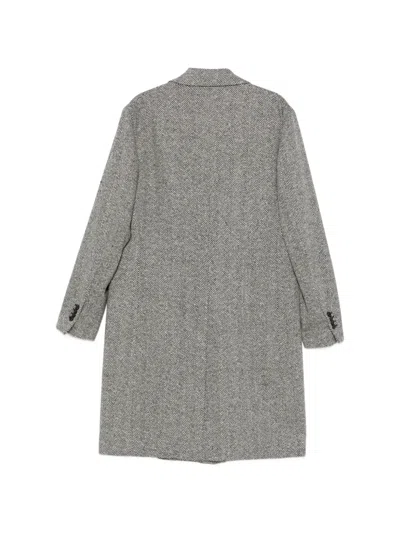 Lardini Double-breasted Coat With Herringbone Pattern In Gray