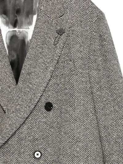 Lardini Double-breasted Coat With Herringbone Pattern In Gray
