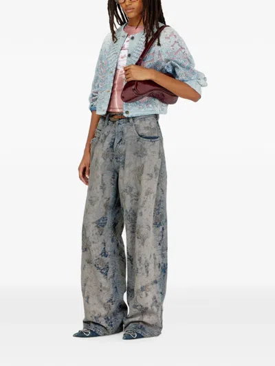 Diesel Jacket In Microstone Devoré Denim In Multi