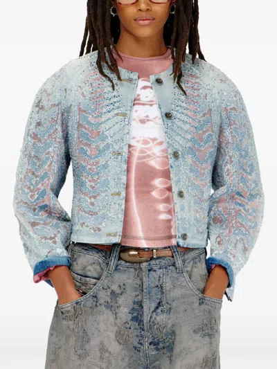 Diesel Jacket In Microstone Devoré Denim In Multi