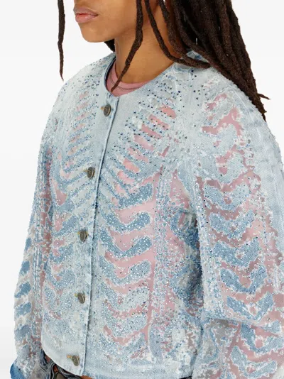Diesel Jacket In Microstone Devoré Denim In Multi