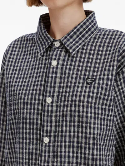 Chocoolate Gingham-check Heart-patch Shirt In Blue