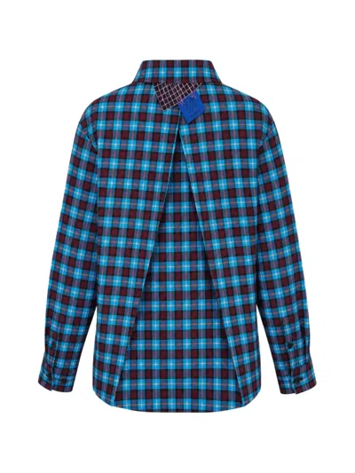 Ordinary Couture Code Check-pattern Pleated Shirt In Blue