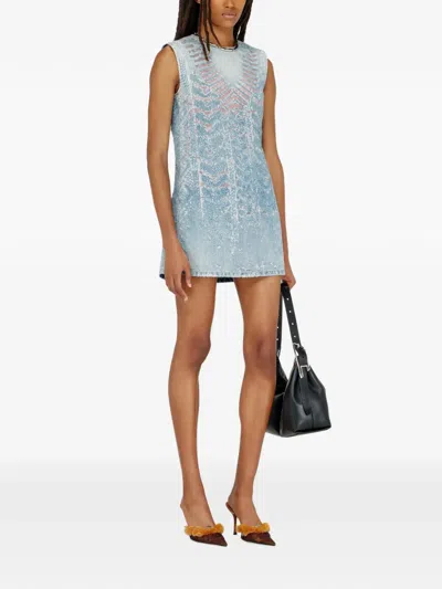 Diesel Mini Dress In Microstone Devoré Denim In Blue