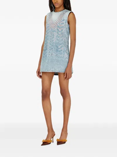 Diesel Mini Dress In Microstone Devoré Denim In Blue