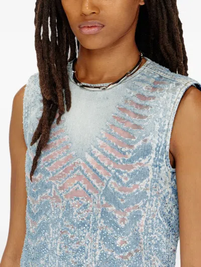 Diesel Mini Dress In Microstone Devoré Denim In Blue
