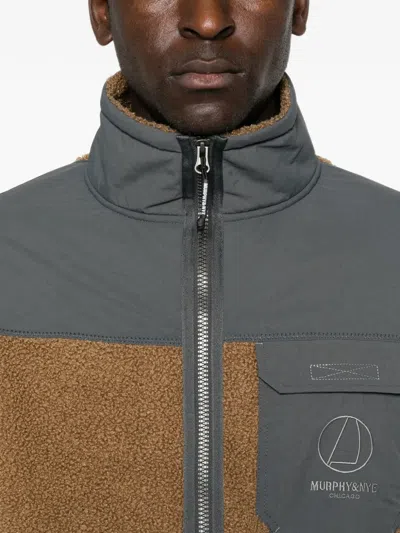 Murphy & Nye Fleece-texture Panelled Jacket In Brown