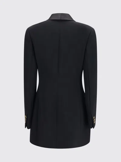 Versace Satin Trim Stretch Wool Jacket Minidress In Black