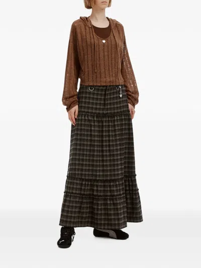 Izzue Check-pattern Tiered Maxi Skirt In Black
