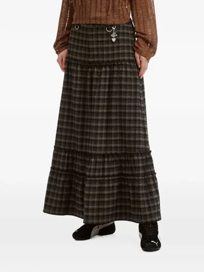 Izzue Check-pattern Tiered Maxi Skirt In Black