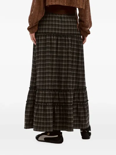 Izzue Check-pattern Tiered Maxi Skirt In Black