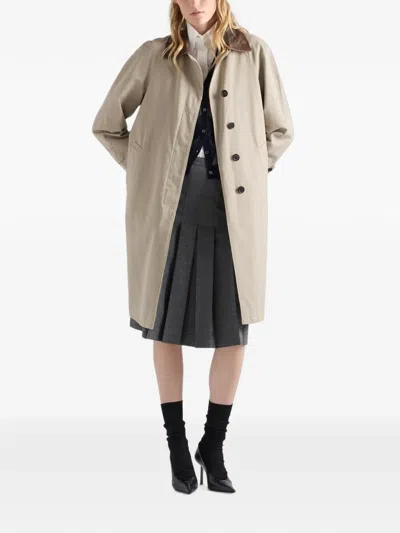 Prada Single-breasted Old Poplin Coat In Neutral