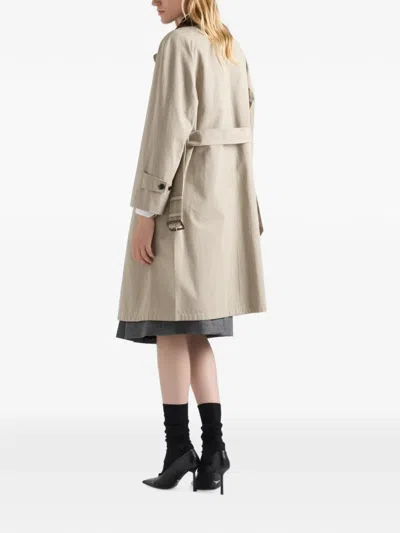 Prada Single-breasted Old Poplin Coat In Neutral
