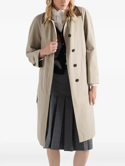 Prada Single-breasted Old Poplin Coat In Neutral