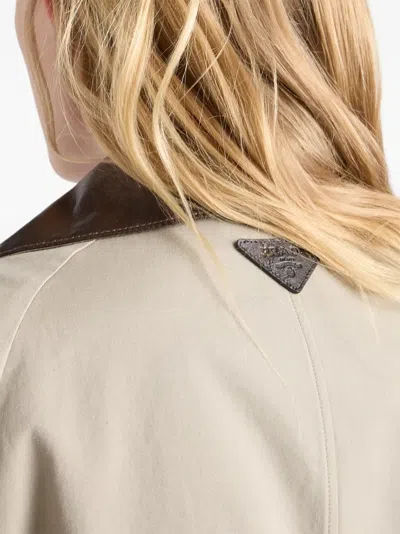 Prada Single-breasted Old Poplin Coat In Neutral