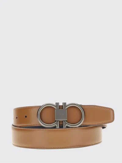 Ferragamo Brown Gancini Solid Reversible Belt In Brown
