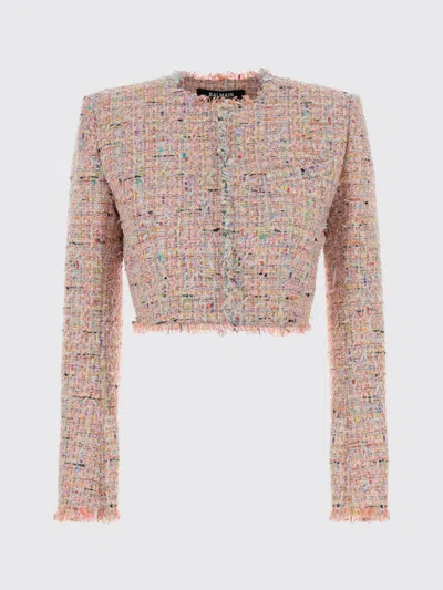 Balmain Tweed Blazer In Nylon-cotton Blend With Cupro Lining In Pink
