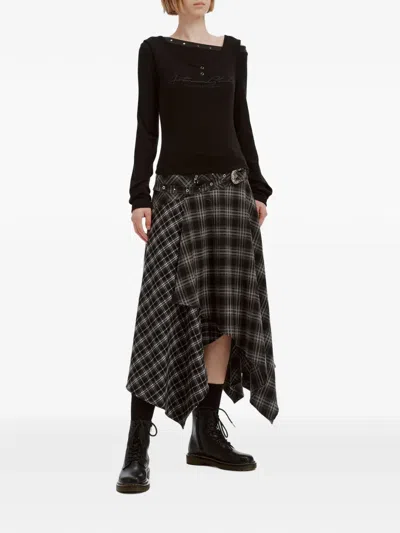 Musium Div. Check-pattern Asymmetric Skirt In Black