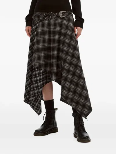 Musium Div. Check-pattern Asymmetric Skirt In Black