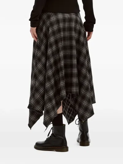 Musium Div. Check-pattern Asymmetric Skirt In Black