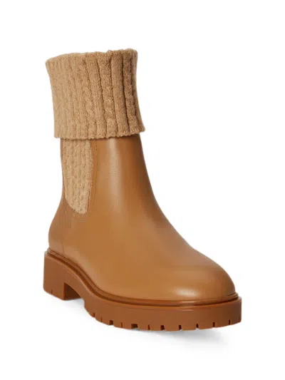 Ralph Lauren Cable-knit Panel Ankle Boots In Brown
