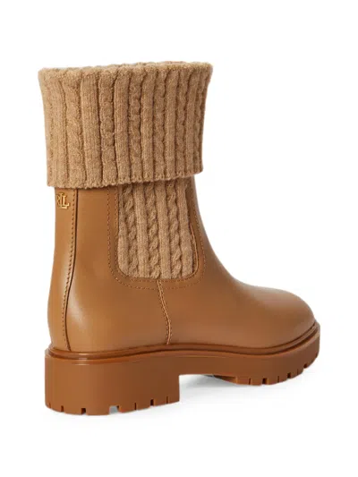 Ralph Lauren Cable-knit Panel Ankle Boots In Brown