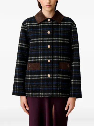 Claudie Pierlot Checked Wool Blend Coat In Multi