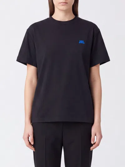 Jil Sander Cotton T-shirt With Contrasting Embroidered Front Logo In Blue