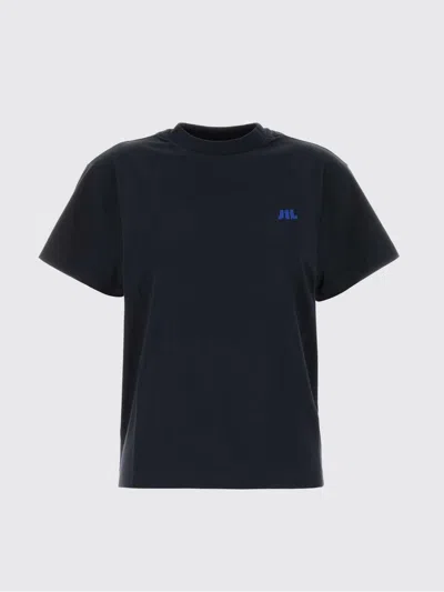 Jil Sander Cotton T-shirt With Contrasting Embroidered Front Logo In Blue