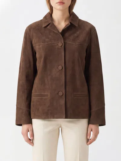 Tory Burch Goat Leather Button-front Jacket With Classic Collar In Brown