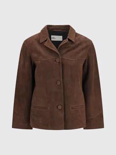 Tory Burch Goat Leather Button-front Jacket With Classic Collar In Brown