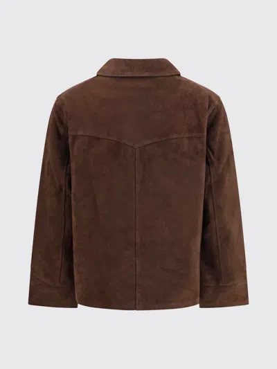 Tory Burch Goat Leather Button-front Jacket With Classic Collar In Brown