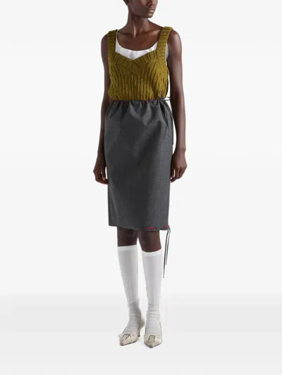 Prada Bonded Hopsack Midi-skirt With Devoré-effect In Gray