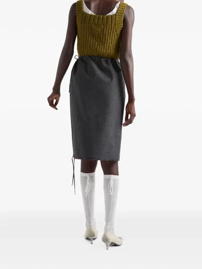 Prada Bonded Hopsack Midi-skirt With Devoré-effect In Gray