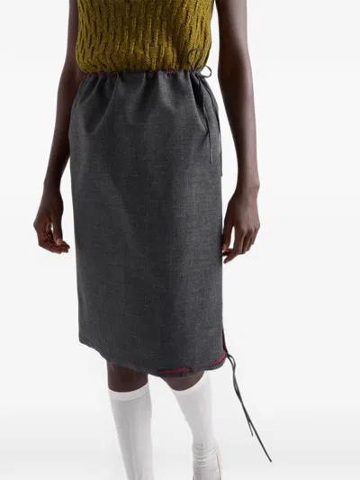 Prada Bonded Hopsack Midi-skirt With Devoré-effect In Gray
