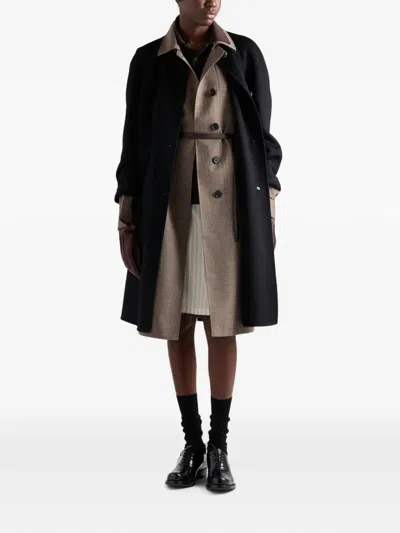 Prada Single-breasted Houndstooth Check Wool Coat In Brown