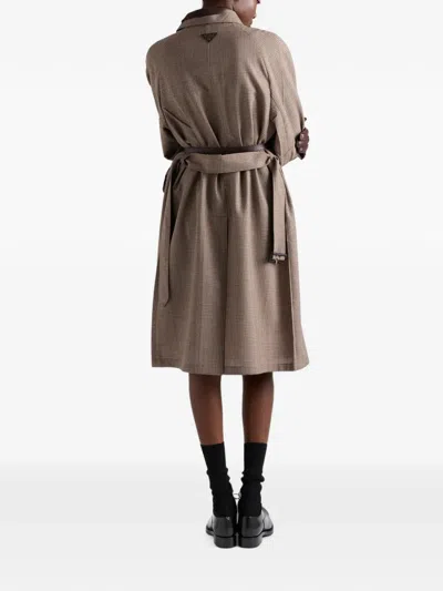 Prada Single-breasted Houndstooth Check Wool Coat In Brown