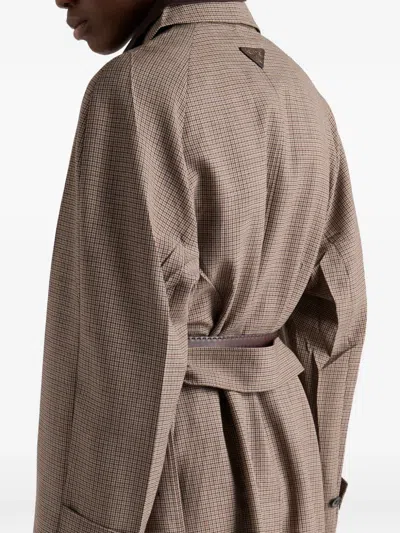 Prada Single-breasted Houndstooth Check Wool Coat In Brown