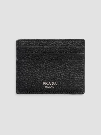 Prada Leather Card Holder In Black